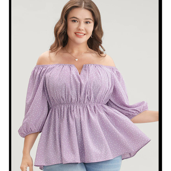 Bloomchic Polka Dot Purple Puff Sleeve Boho Ruffles Blouse NWT 12 NWT - Picture 3 of 6